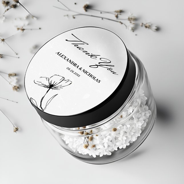 Schwarz-Weiß-Elegant Danke Gastgeschenk Hochzeit Runder Aufkleber (Von Creator hochgeladen)