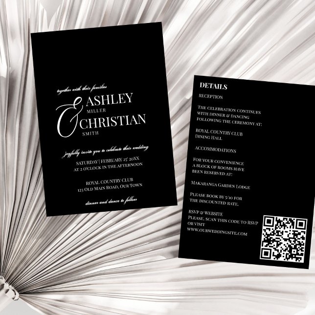 Schwarz-Weiß elegant, ganz einfach in einer Hochze Einladung (Black and white elegant simple minimalist all in one wedding invitation template instant download)