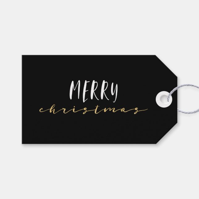 Schwarz & Weiß Elegant Geometric Frohe Weihnachten Geschenkanhänger (Vorderseite (Horizontal))