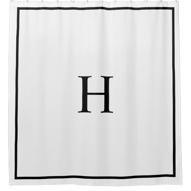 Schwarz Weiß Elegant Modernes Monogramm Duschvorhang (Vorderseite)