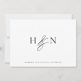 Schwarz-Weiß-Elegant-Monogramm-Hochzeit Dankeskarte