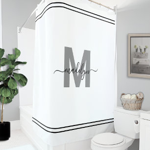 Schwarz Weiß Elegant Name Anfangsbuchstabe Monogra Duschvorhang