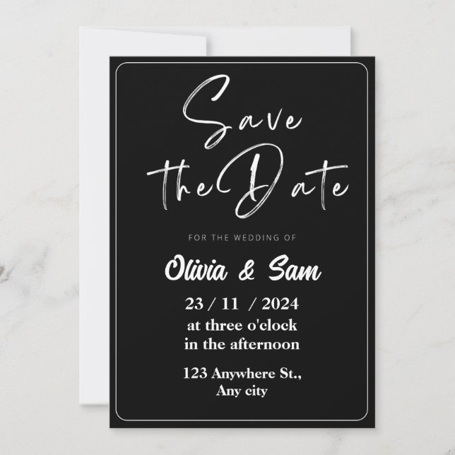 Schwarz-Weiß-Elegant Save the Date Einladung (Vorderseite)