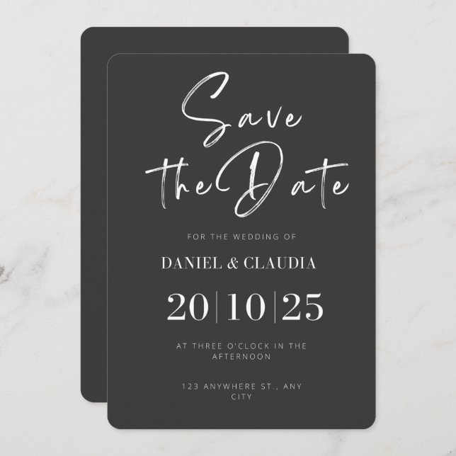 Schwarz-Weiß-Elegant Save the Date Einladung (Vorne/Hinten)