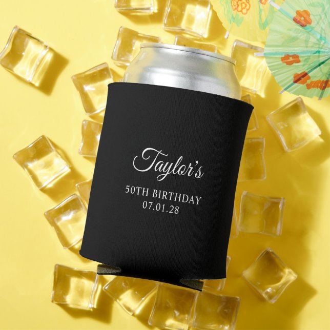 Schwarz-Weiß-Elegant-Script 50. Geburtstag Dosenkühler (In Situ Sommer)