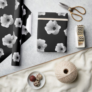 Schwarz-Weiß-Elegante Blume Minimalistisches Must Geschenkpapier