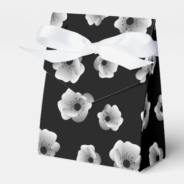 Schwarz-Weiß-Elegante Blume Minimalistisches Muste Geschenkschachtel (Vorderseite)