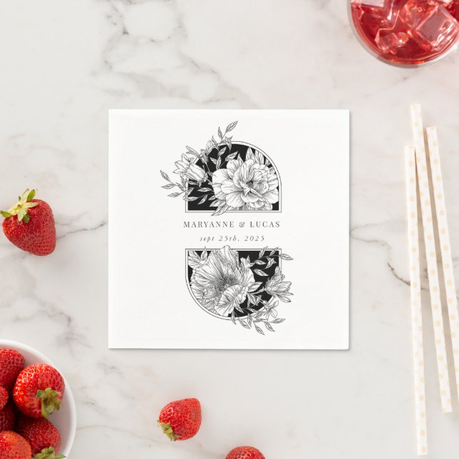 Schwarz-Weiß-Elegante Blumenhochzeit Serviette (Beispiel)
