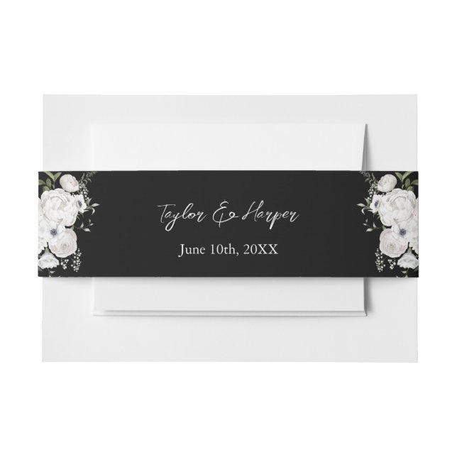 Schwarz-Weiß Elegante Blumenstrauß Modern Einladungsbanderole (Vorderseite Beispiel)