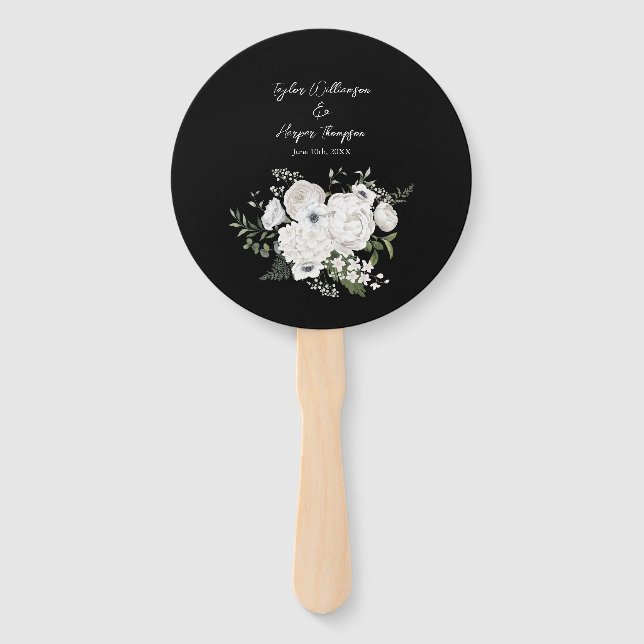 Schwarz-Weiß Elegante Blumenstrauß Modern Fächer (Vorderseite)