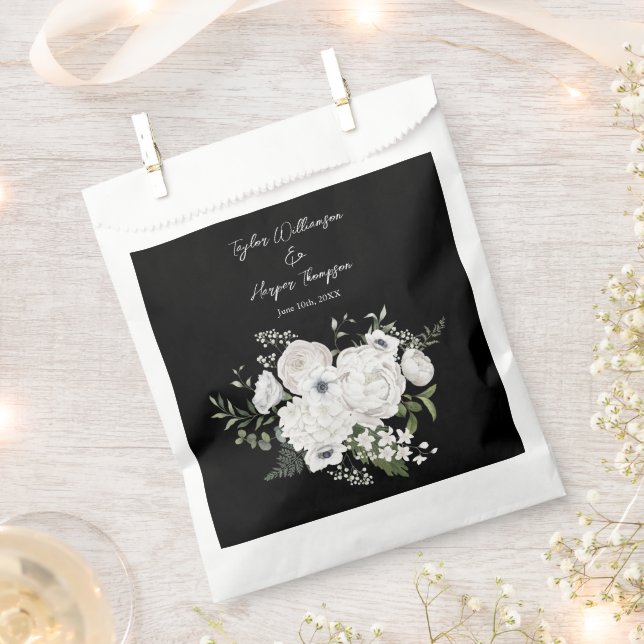 Schwarz-Weiß Elegante Blumenstrauß Modern Geschenktütchen (Ausgeschnitten)