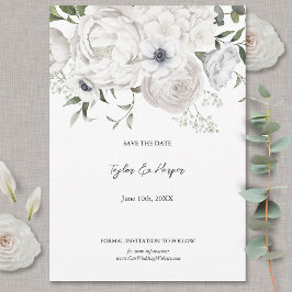 Schwarz-Weiß Elegante Blumenstrauß Modern Save The Date
