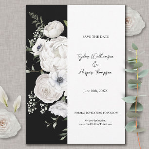 Schwarz-Weiß Elegante Blumenstrauß Modern Save The Date