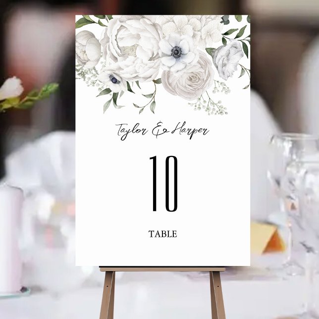 Schwarz-Weiß Elegante Blumenstrauß Modern Tischnummer (Von Creator hochgeladen)