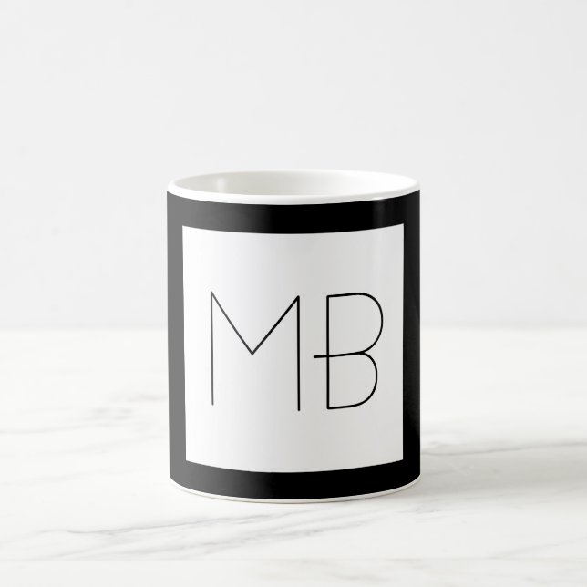 Schwarz-Weiß-Elegante Einzigartige Mit Monogramm I Kaffeetasse (Mittel)
