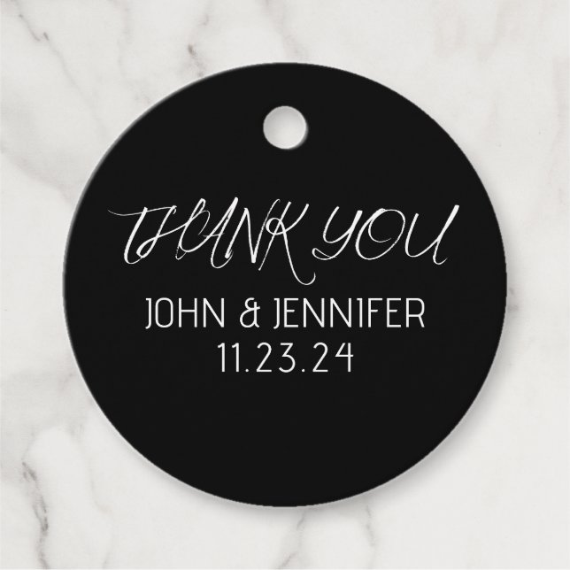 Schwarz-Weiß-Elegante Hochzeit Danke Geschenkanhänger (Vorderseite)