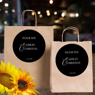 Schwarz-Weiß elegante Hochzeit danke Ihnen zu Guns Runder Aufkleber