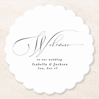 Schwarz & Weiß Elegante Kalligrafie Moderne Hochze Untersetzer
