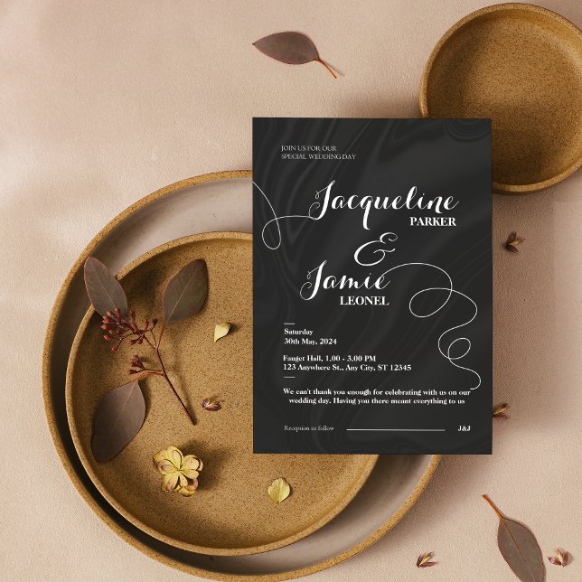 Schwarz & Weiß Elegante Minimalistische Hochzeit Einladung (Black & White Elegant Minimalist Wedding Invitation)