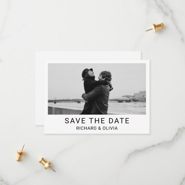 Schwarz-weiß Elegante Minimalistische Save the Dat Save The Date (Vorderseite/Rückseite Beispiel)