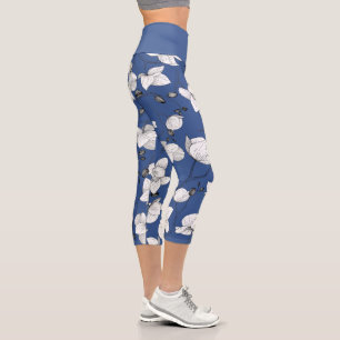 Schwarz-Weiß elegante Orchideen, bläsernblau Capri Leggings