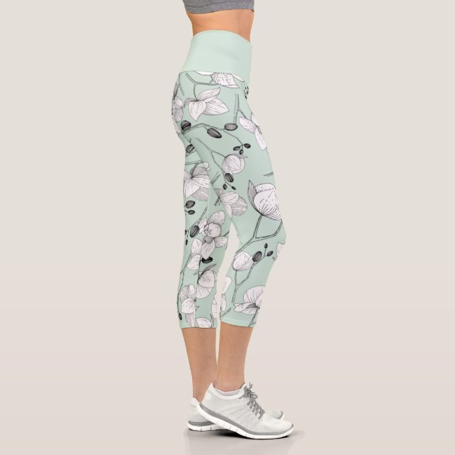 Schwarz & Weiß elegante Orchideen florale moderne  Capri Leggings (Rechts)