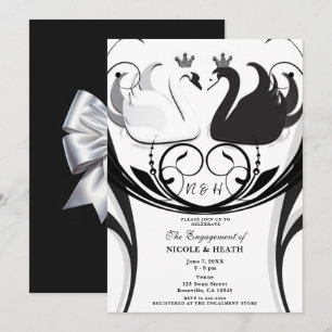 Schwarz & Weiß Elegante Schwan Prinzessin Verlobun Einladung
