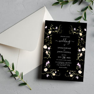 Schwarz & Weiß Elegante Wildblumen Florale Hochzei Einladung