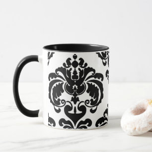 Schwarz-Weiß elegantes Chic-Damaskusmuster Tasse