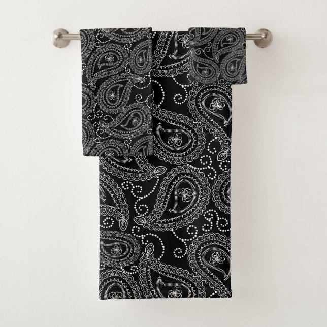 Schwarz-Weiß-elegantes Damask-Muster Badhandtuch Set (Insitu)
