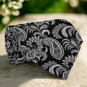 Schwarz-Weiß-elegantes Damask-Muster Krawatte