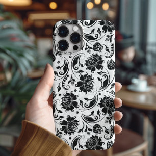 Schwarz-Weiß-elegantes, florales Damaskus-Muster Case-Mate iPhone Hülle