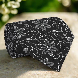 Schwarz & Weiß Elegantes Luxus-Blumenmuster Krawatte