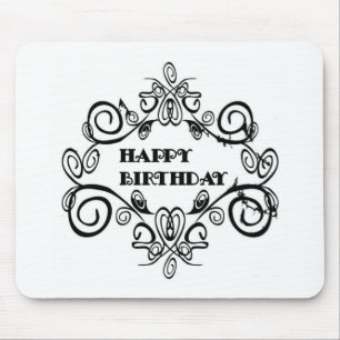 Schwarz-Weiß-Eleganz Happy Birthday Mousepad