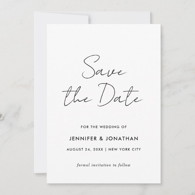 Schwarz-Weiß-Eleganz Modernes Template Minimalisti Save The Date (Vorderseite)