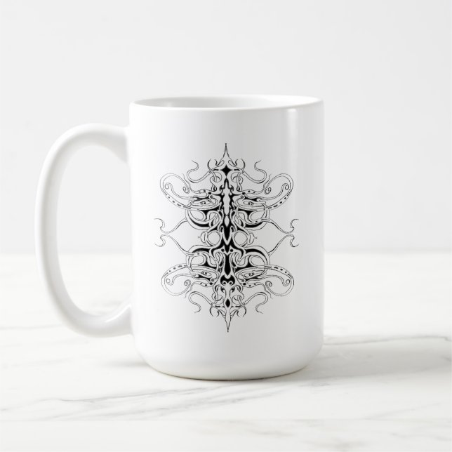 Schwarz-Weiß-Empire-Stammesdesign Kaffeetasse (Links)