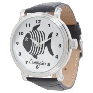 Schwarz-Weiß-Engel-Fisch-Design personalisiert Armbanduhr