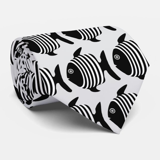 Schwarz-Weiß-Engelfisch-Design Krawatte (Gerollt)