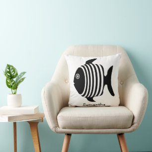 Schwarz-Weiß-Engelfisch-Design personalisiert Kissen