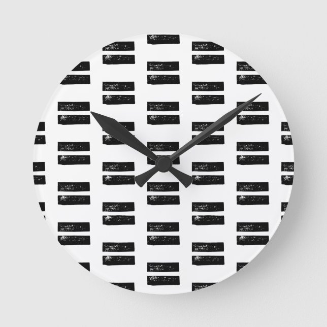 Schwarz-Weiß "Equals" Math Symbol Lino Cut Runde Wanduhr (Vorderseite)