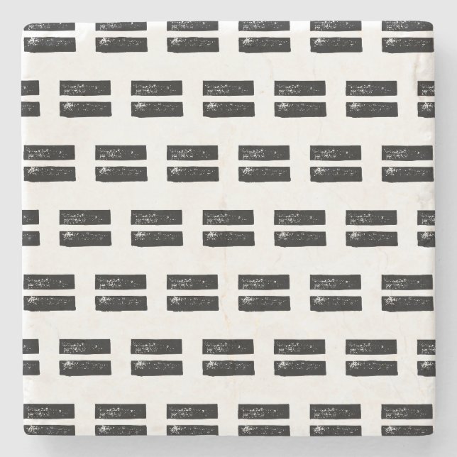 Schwarz-Weiß "Equals" Math Symbol Lino Cut Steinuntersetzer (Vorderseite)