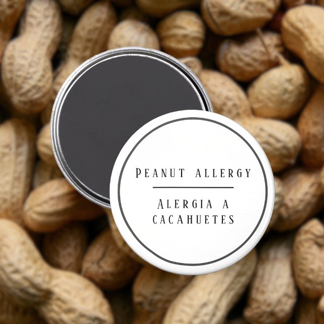 Schwarz-Weiß-Erdnussallergie Magnet (Bilingual peanut allergy warning magnet bilingual editable text multilingual project)