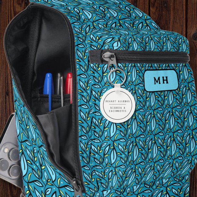 Schwarz-Weiß-Erdnussallergie Schlüsselanhänger (Bilingual peanut allergy warning keychain, personalized  food allergy warning multilingual project)