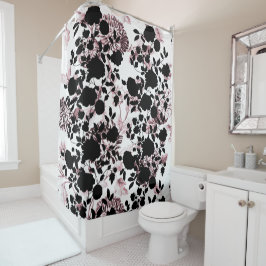 Schwarz-weiß erröten rosa modernes BlumenToile Duschvorhang