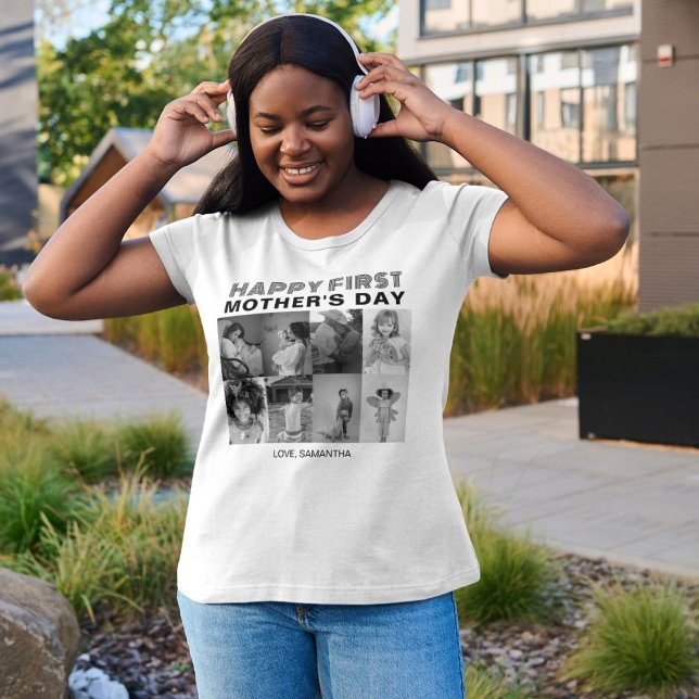 Schwarz-Weiß-Erster Muttertag FotoCollage T-Shirt (Von Creator hochgeladen)