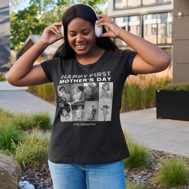 Schwarz-Weiß-Erster Muttertag FotoCollage T-Shirt (Von Creator hochgeladen)