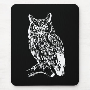 Schwarz-Weiß-Eulen-Kunst Mousepad
