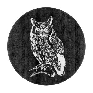 Schwarz-Weiß-Eulen-Kunst Schneidebrett