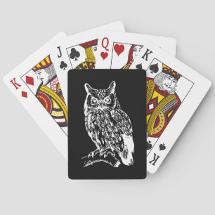 Schwarz-Weiß-Eulen-Kunst Spielkarten