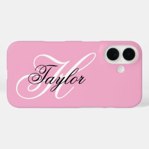 Schwarz-Weiß-Extravagant-Monogramm-Rosa iPhone 16 Hülle